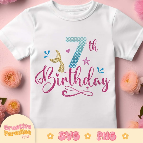 Mein 7. Geburtstag-Svg, Sieben-Geburtstag-Svg, Unter dem Meer SVG, Meerjungfrau-Geburtstag-Svg, Meerjungfrau-Svg, Meerjungfrau Tshirt svg, Meerjungfrau-Mädchen svg