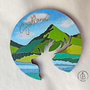 Scottish Fridge Magnet with Stag, Hand made in Scotland,Highland Wooden Fridge Magnet,Scotland souvenir,Scottish Gift, Wedding Favours Gift