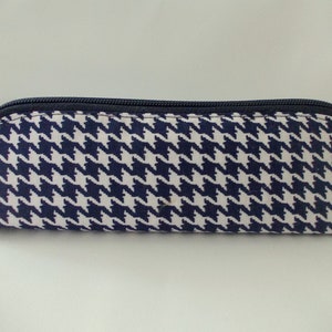Navy Blue and White Goose Foot Cotton Pencil Case, Zipper Pencil Case, Box Pencil Case, Make Up Bag, Cosmetic Brush Case, Fabric Makeup Bag