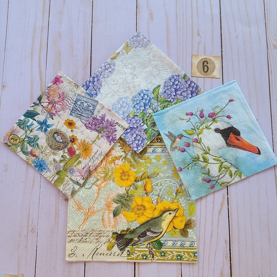 Paper Napkins for Decoupage Floral/ Bird/Garden/Four Pieces