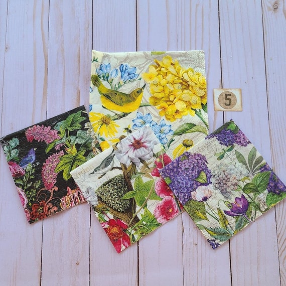 Paper Napkins for Decoupage Floral/ Bird/Garden/Five Pieces