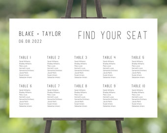 Minimalist Seating Chart Template, Editable Template, Modern Seating Chart, Instant Download, Printable Seating Chart