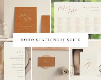 Boho Wedding Stationery Suite Templates, Editable Templates, Instant Download, Printable