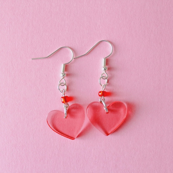 Love Heart Earrings Small Hearts Lovecore Pink and Red - Etsy