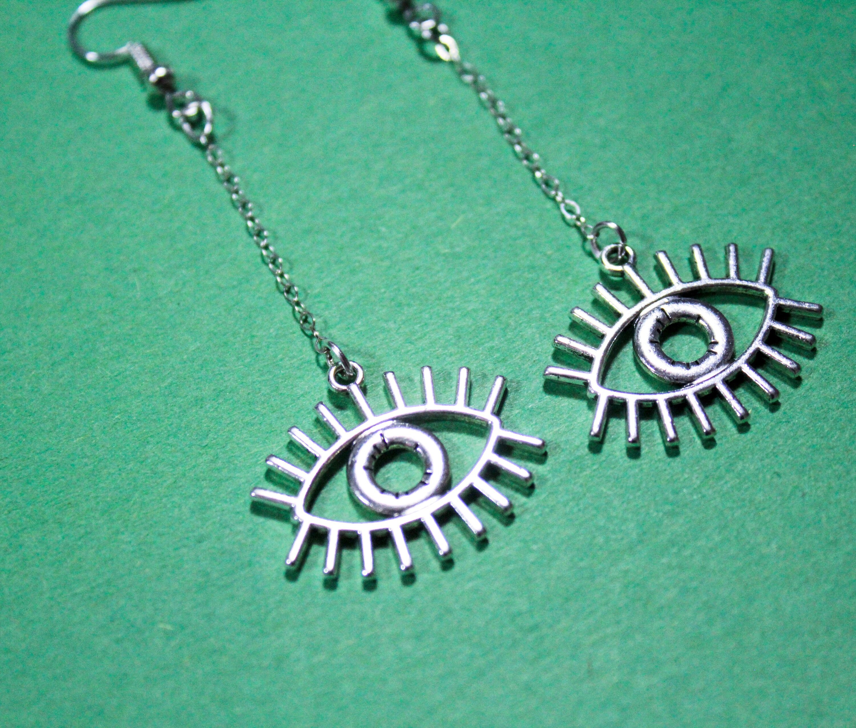 Cosplay Evil Eye Charm Chain Handmade Lightweight Dangly Earrings