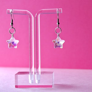 Iridescent Rainbow Star Earrings, Celestial Glass Sparkly Earrings