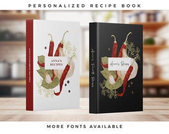 Personalized Recipe Book for 300+ Recipes. Custom Recipe Journal to Write in Your Recipes. Anniversary gift, Wedding gift idea, Gift for Mom