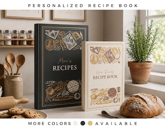 AI-free Personalized Recipe Journal: Custom Cookbook (300+ Recipes) -  A Unique Personalized gift for Christmas