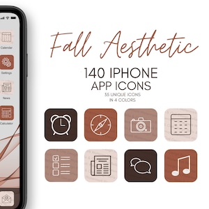 iOS14 App Icons, Fall Theme, 140 Icons (35 Unique Icons Bundle) IOS14 Icon App Covers Template, Fall Icons for iPhone, Orange Beige Neutral