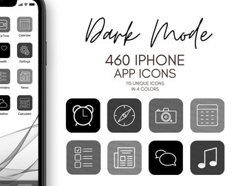 iOS14 App Icons, Black Theme, Dark Mode Icons, 460 Icons (115 Unique Icons Bundle) IOS14 Icon App Cover Template,Black Icons for iPhone Gray