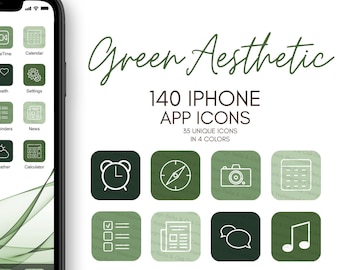 Iconos de la aplicación iOS14, tema estético verde, 140 iconos (paquete de 35 iconos únicos)IOS14 Icono App Cubre plantilla, iconos verdes para iPhone, Hogar verde