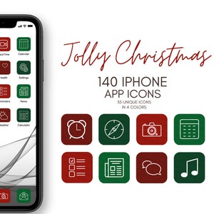 iOS14 App Icons Christmas Theme, 140 Icons (35 Unique Icon Bundle) IOS14 Icon App Cover Template,Green Red Icon for iPhone,Holiday Aesthetic