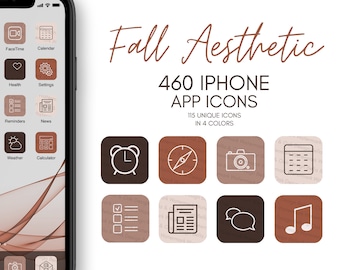 iOS14 App Icons, Fall Theme, 460 Icons (115 Unique Icons Bundle) IOS14 Icon App Covers Template, Fall Icons for iPhone, Orange Beige Neutral