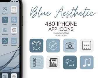 iOS14 App Icons Blue & White Theme, 460 IOS14 Icons (115 Unique Icons Bundle) IOS14 Icon App Cover Template,Blue Icon for iPhone,Home Screen