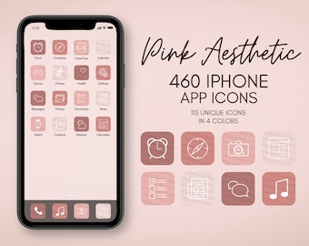 Iconos de la aplicación iOS14, tema rosa, 460 iconos (115 paquete de iconos únicos) IOS14 Icono App Covers plantilla, para iPhone, Rosa rosa mauve linda pantalla de inicio