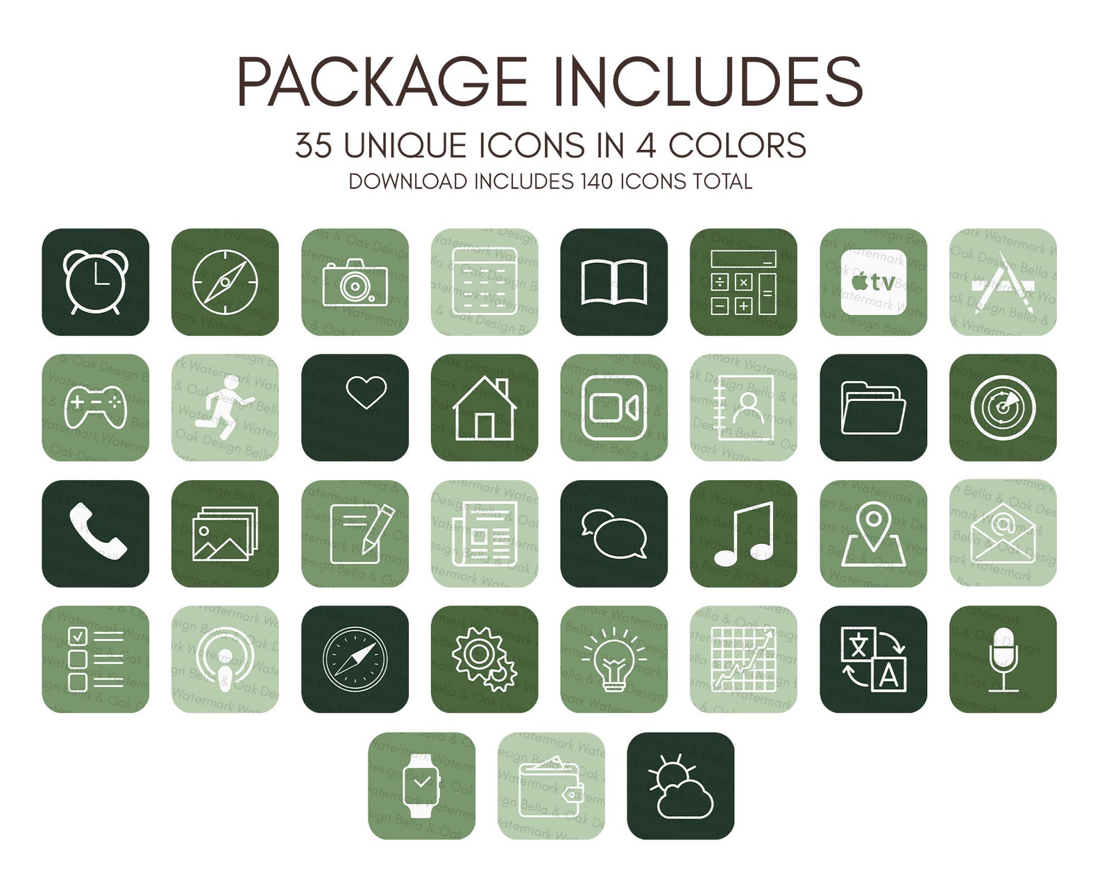 Ios14 App Icons, Green Aesthetic Theme, 140 Icons 35 Unique Icons