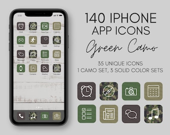 iOS14 iPhone Icon Covers, Green Camo, 140 Icon Pack (35 Unique Icons) IOS14 Icon App Icon Bundle, Camouflage Icon, Green Tan Beige, for men