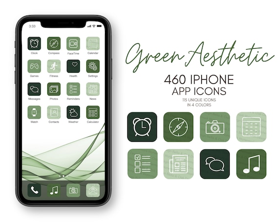 iOS14 App Icons, Green Aesthetic Theme, 460 Icons (115 Unique Icon Bundle)IOS14 Icon App Covers Template, Green Icons for iPhone, Green Home