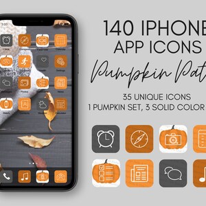 iOS14 App Icons, Pumpkin Patch, Fall Theme, 140 Icons (35 Unique Icons Bundle) IOS14 Icon App Covers, Fall Icons for iPhone,Orange Halloween
