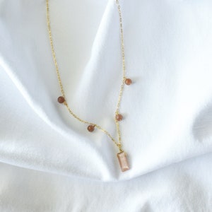 Peach Moonstone Necklace | Peach Moonstone Droplet Necklace | Peach Drop Pendant Necklace
