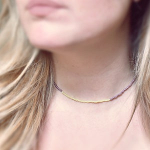 Tiny Beaded Necklace | Tiny Beaded Choker | Dainty Necklace | Purple & Green Necklace | Short Necklace | Minimalist Necklace