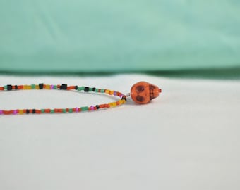 Orange Skull Choker Beaded Necklace