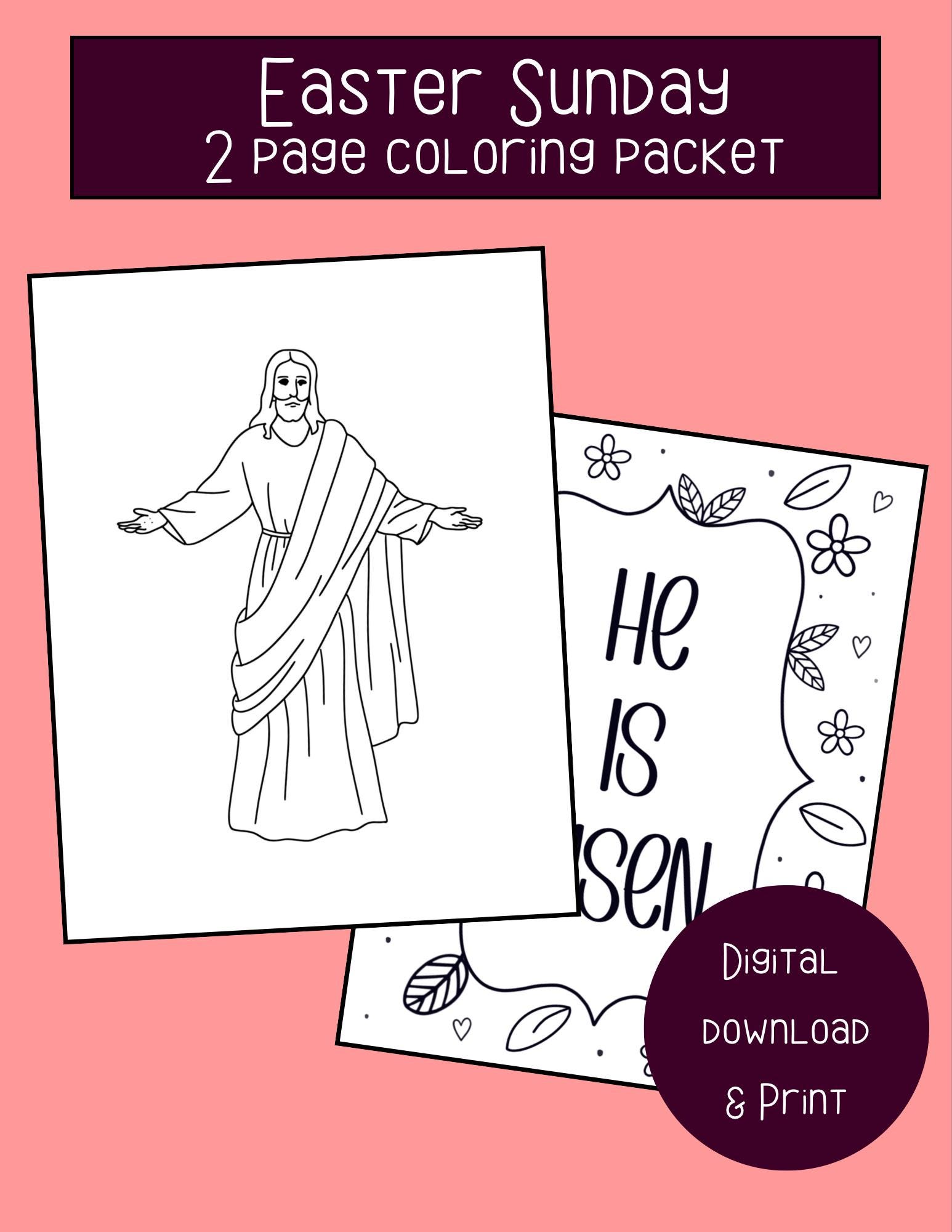 Easter Sunday 2 Page Digital Download Coloring Pages, He is Risen ...