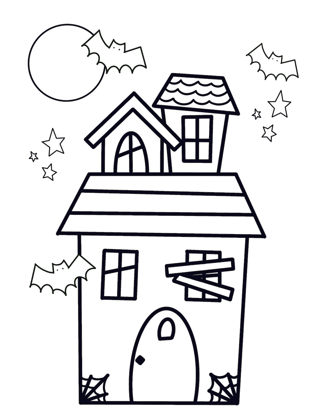 Haunted House to Color,kids Halloween Coloring Sheet,fall Coloring for Kids,cute Halloween Page ...