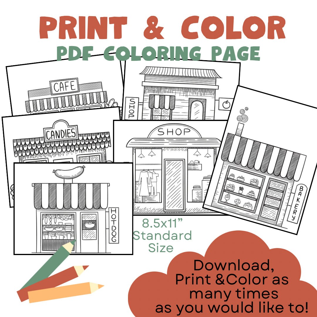 Cafe Shop Coloring Pages,coloring Pages for Adults,cute Cafes Coloring