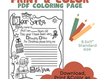 A Dear Santa , Xmas fun, Christmas printable, Dear Santa Letter, Dear Santa Coloring Page, Christmas Kids Activities, Christmas Printable