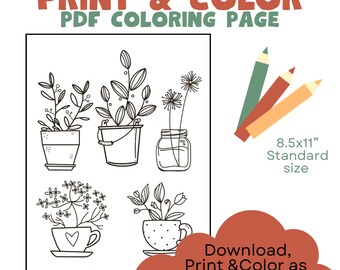 Coloring, coloring pages, Plant Lover, Plant lover art, Plant coloring pages, Cactus coloring book, plant coloring book, plant lover art