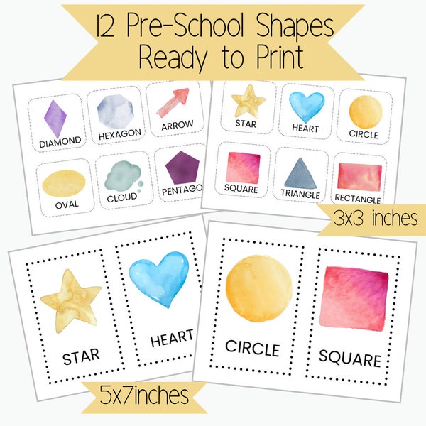 Rainbow Shapes Flashcards,Preschool Flashcards,Preschool Materials,Homeschool Printables,Shapes Flashcards,Flashcards downloads,12 Shapes