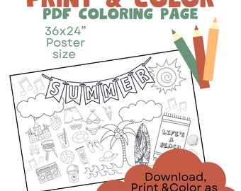 Summer coloring poster, coloring page for kids,coloring for adults, coloring poster,coloring activity for kids,summer crafts,kids crafts