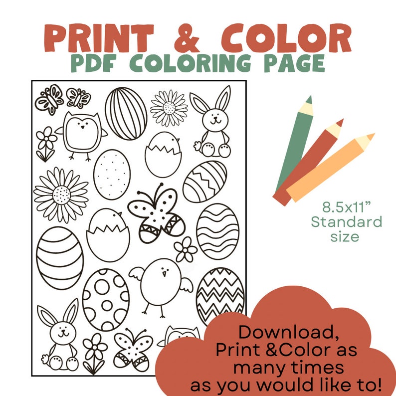 Easter coloring page, kids Easter coloring pages, kids coloring page,printable Easter page,kids holiday coloring page,easter crafts for kids image 1
