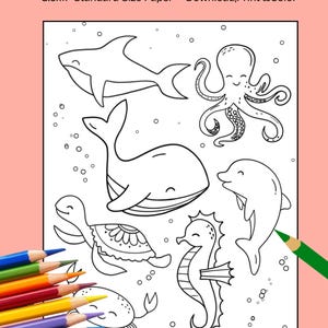 Ocean Animals Coloring Page: Kids Learning Activity (Digital Download)