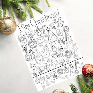 I spy Christmas coloring page,kids coloring page Christmas I spy,Christmas kids activity,Christmas coloring page,kids crafts for holidays