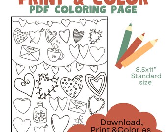 Valentine’s Day printable coloring page,Valentine craft,instant download,Kids Valentine’s ideas,printable valentines coloring pages for kids