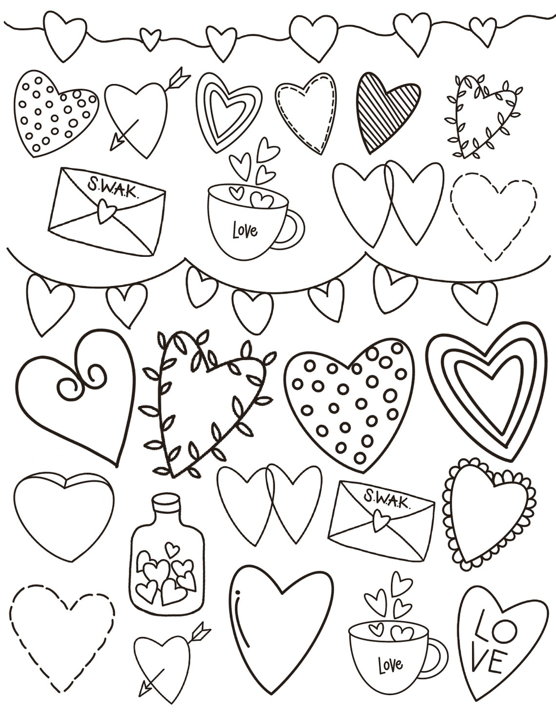 Valentines Day Printable Coloring Page valentine Craft instant Download kids Valentines Ideas
