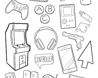 ビデオゲームの塗り絵：あらゆる年齢層に楽しめる（PDFパターン）ゲーマー向け印刷可能ページ