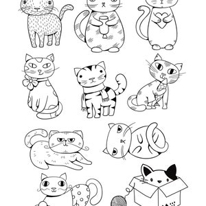 Cats coloring page,coloring page of cats,kitty cat coloring page,adult coloring page,kids coloring page,easy to color cat pages,cute cats