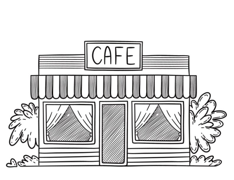 Cafe Shop Coloring Pages,12 Easy to Color Cafe Shops, Cute Cafes ...