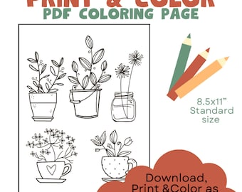 Plant coloring pages,coloring page, downloadable coloring page,adult coloring,printable plant coloring pages,relaxing coloring,easy to color