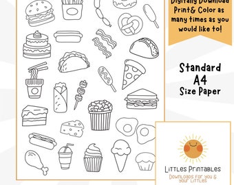Junk Food Coloring Page: Kitchen Doodles (PDF & PNG)