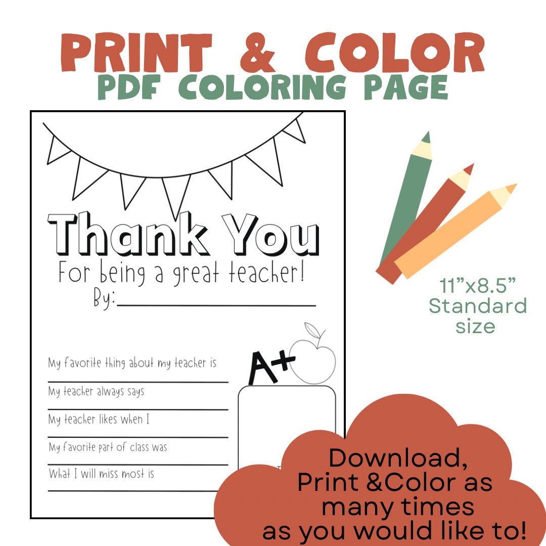 Teacher Thank You Printable thank You Teacher Activity printable