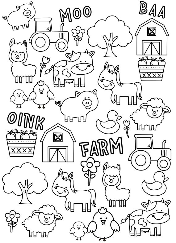 Farm Animals Coloring Page Animals Coloring Page Coloring - Etsy UK