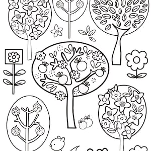 Forrest Tree Coloring Pages,Adult Coloring Books, Abstract Trees to color,Nature Coloring Pages,trees to color,flowers and leaves to color