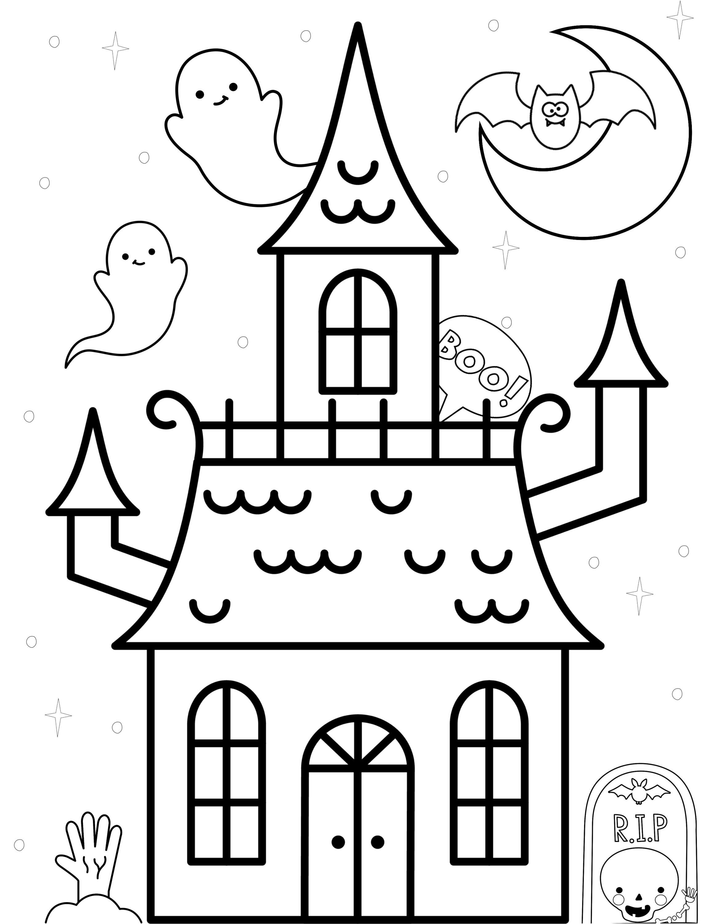 Halloween Coloring Pages for Kids, Spooky Haunted House, October Fun ...