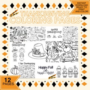 Thanksgiving coloring 12 page bundle , falling leaves, pumpkins, coloring pages, download and print, printable coloring pages, fall harvest