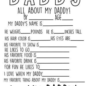 All About Daddy Printable, Fathers Day Printable, Fathers Day interview,Fathers Day Kid Craft, Fathers Day Craft,kids Fathers day Activity