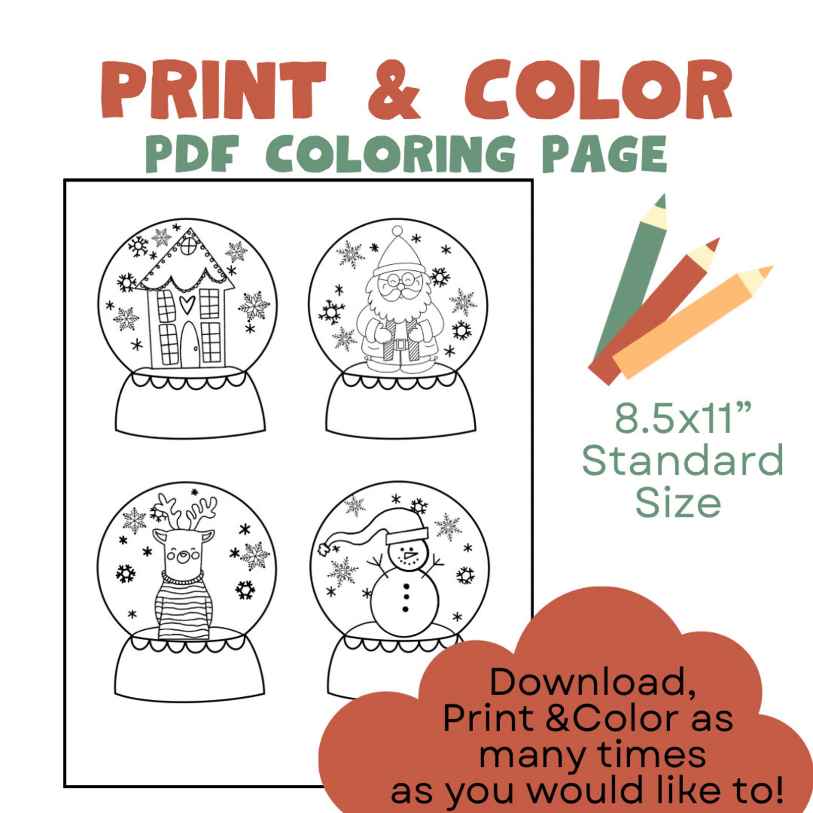 Coloring for Kids,christmas Coloring Page, Snowglobe Coloring Sheet ...